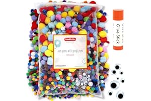 Incraftables 2000 Pcs Pom Poms with Googly Eyes & Glue Stick. Best Colored & Glitter Cotton 0.4 to 1.4 inch Balls for DIY Cra