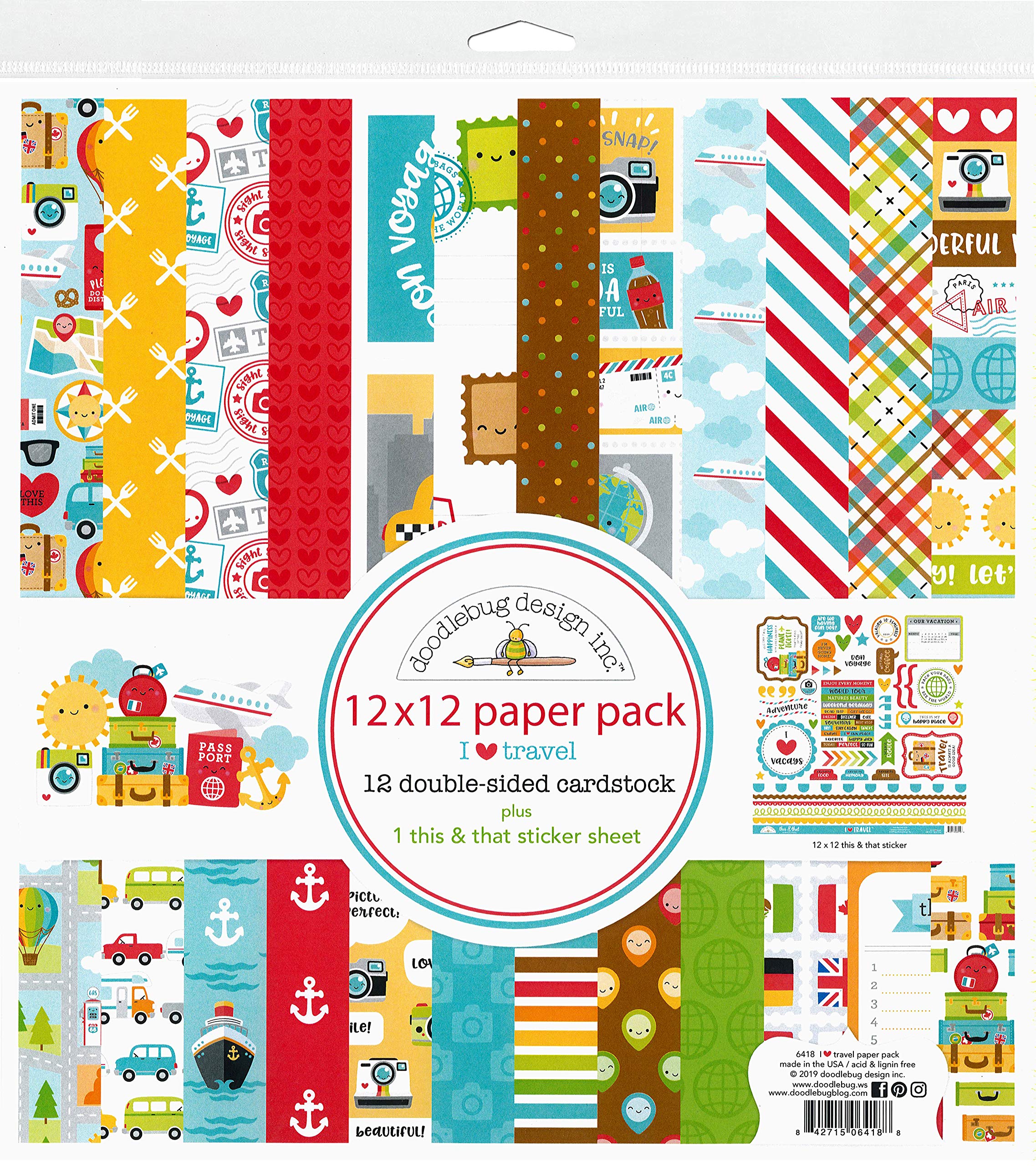 I Heart Travel Paper 12X12 Pack