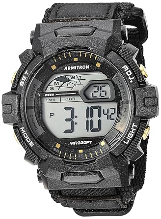Armitron Sport Mens 40/8412Bgd Digital Chronograph Black Nylon Strap Watch