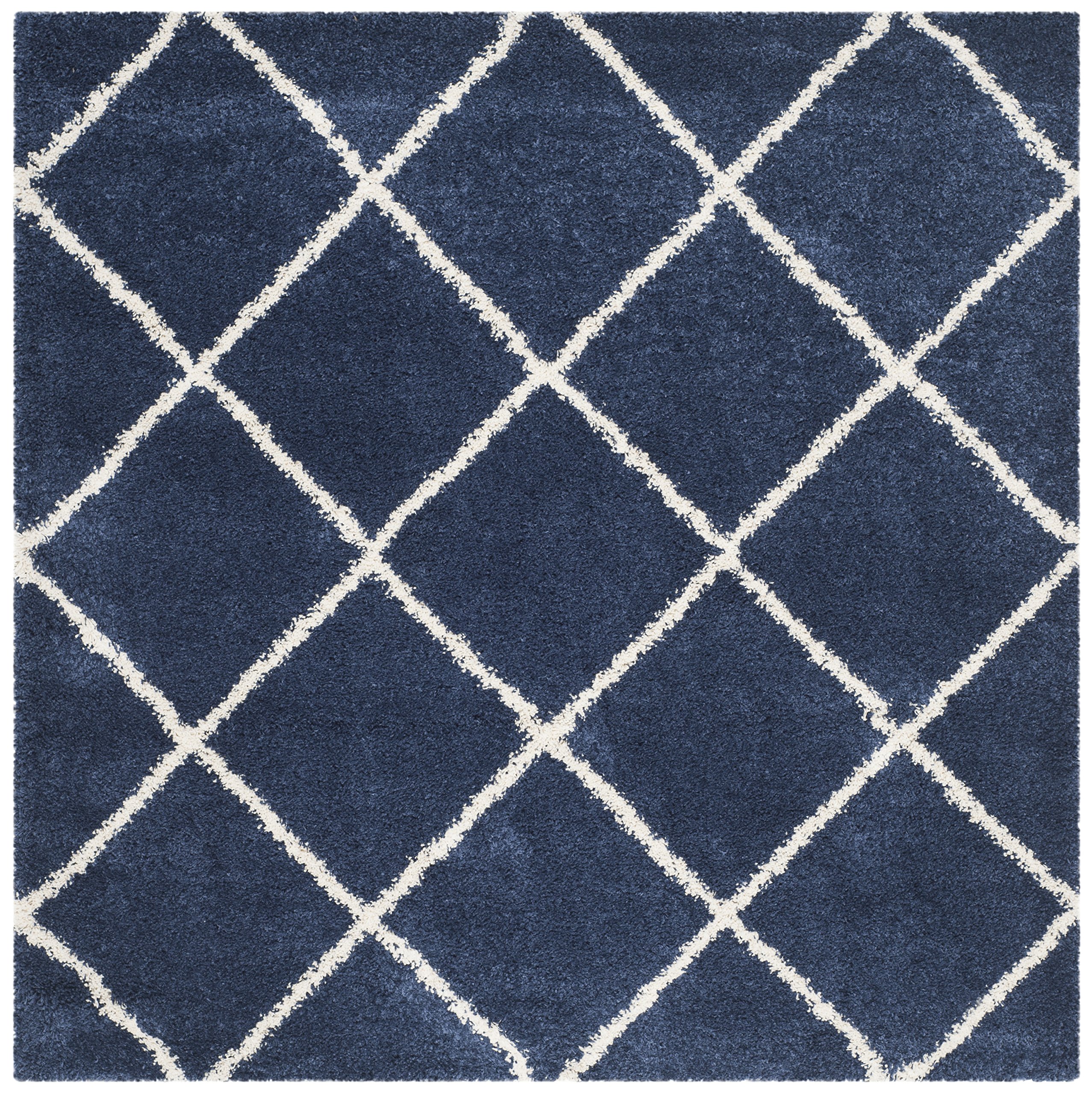 SAFAVIEH Hudson Shag Collection Area Rug - 11' Square, Navy & Ivory, Modern Trellis Design, Non-Shedding & Easy Care, 2-inch Thick Ideal for High Traffic Areas in Living Room, Bedroom (SGH281C) Image