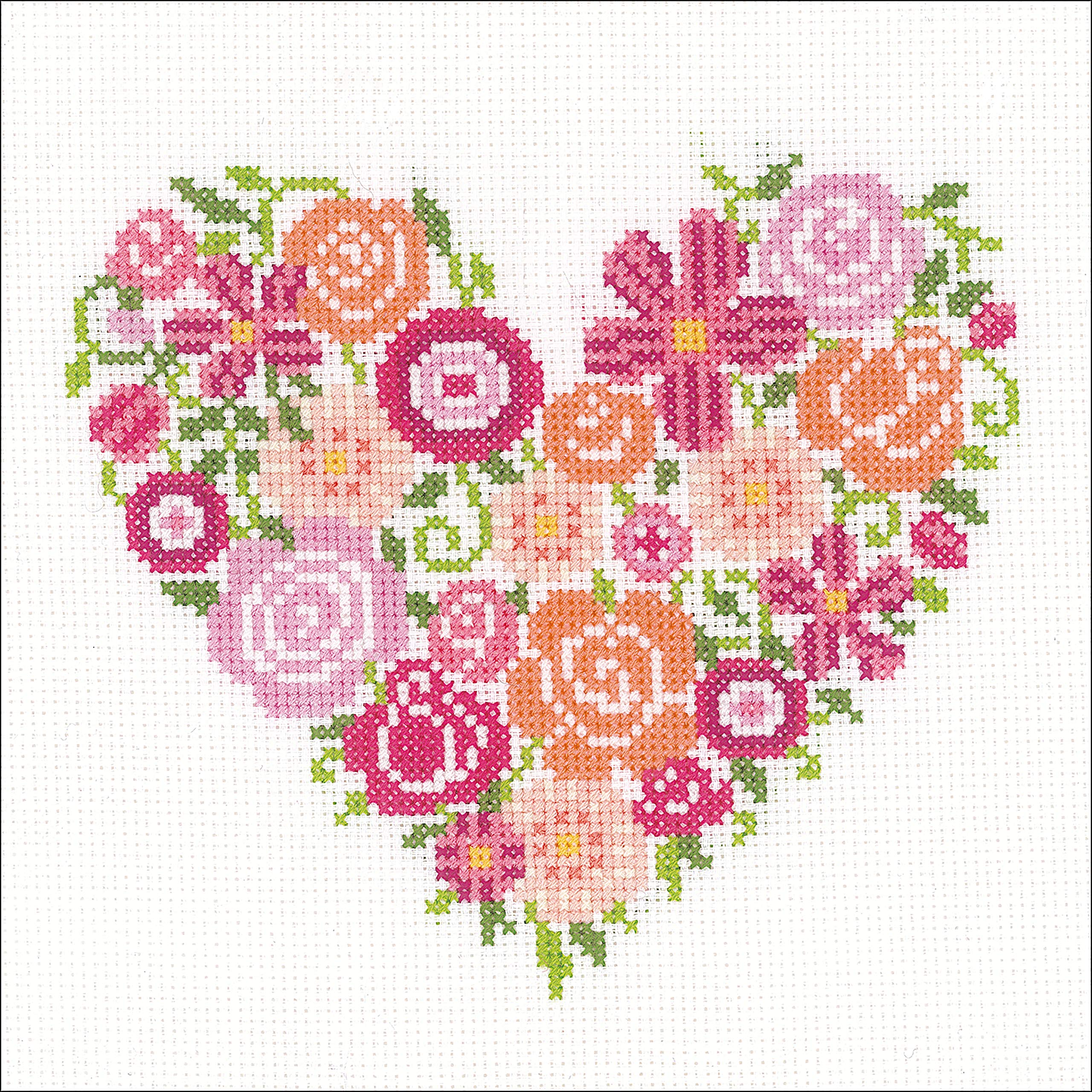 Vervaco Counted Cross Stitch Kit Floral Heart, Cotton, Multi-Colour, 18 x 17 x 0,3 cm