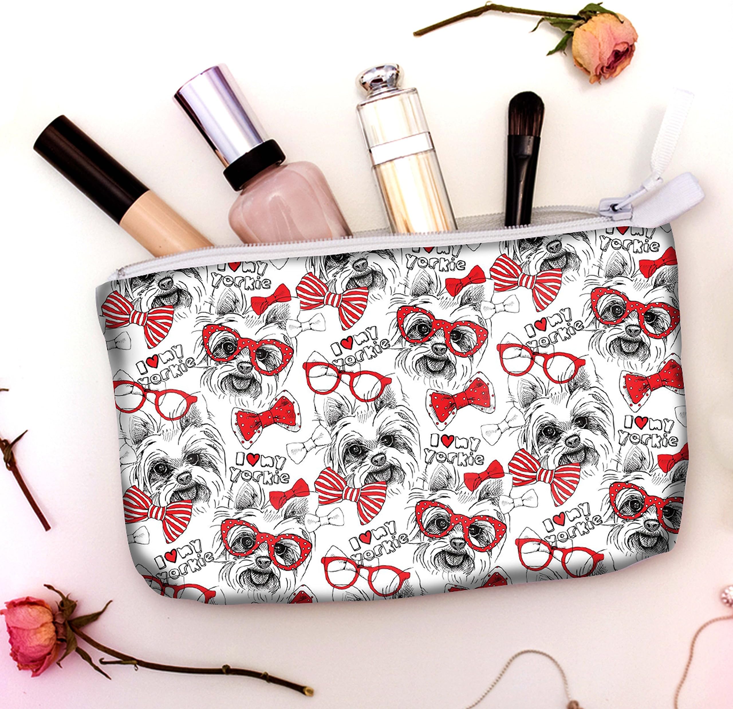 VOTANTA - Yorkies Accessory Pouches For Women and Girls (White) (8.5X6 INCH)