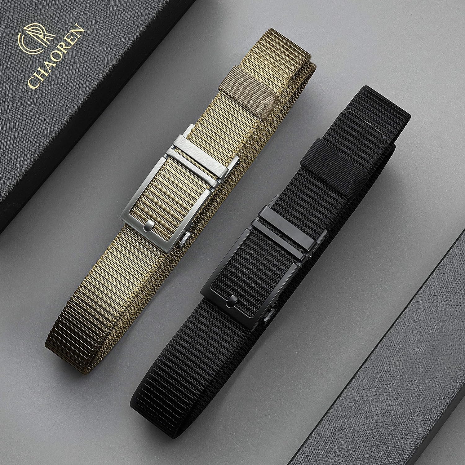 Chaoren Golf Belt 2 Pack Nylon Ratchet Belt, Mens Belts Casual for Baseball Fully Adjustable Trim to Exact Fit: Clothing
