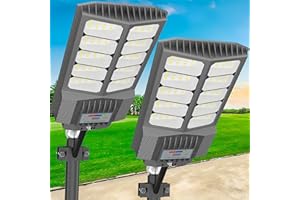 Loyoele Solar Street Light with Pole Mount, Dusk-to-Dawn Outdoor LED, 300000 LM, 7000K IP67 Weatherproof, Adjustable Modes, for Yard, Parking Lot, Street, Pathway