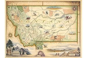 Montana State Hand-Drawn Map Poster - Authentic 24X18 Inch Vintage-Style Wall Art - Lithographic Print with Soy-Based Inks - Unique Gift for History Buffs, Travelers, Teachers, or Home Decor - All-Ages - Made In USA