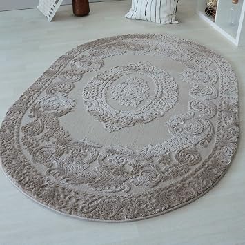 Amazon De Teppich Oval Beige Medaillon Muster Velour