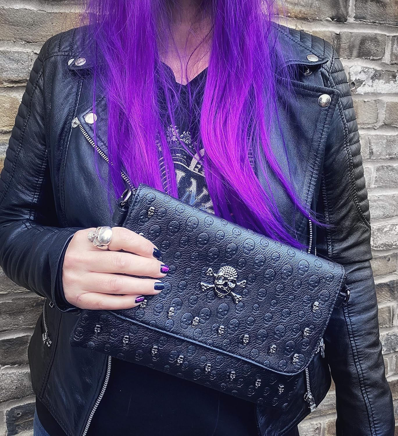 Ro Rox Women's Studded Skull Crossbody Shoulder Bag Punk Gothic Studs PU Handbag - Arabella, Black - Image 3
