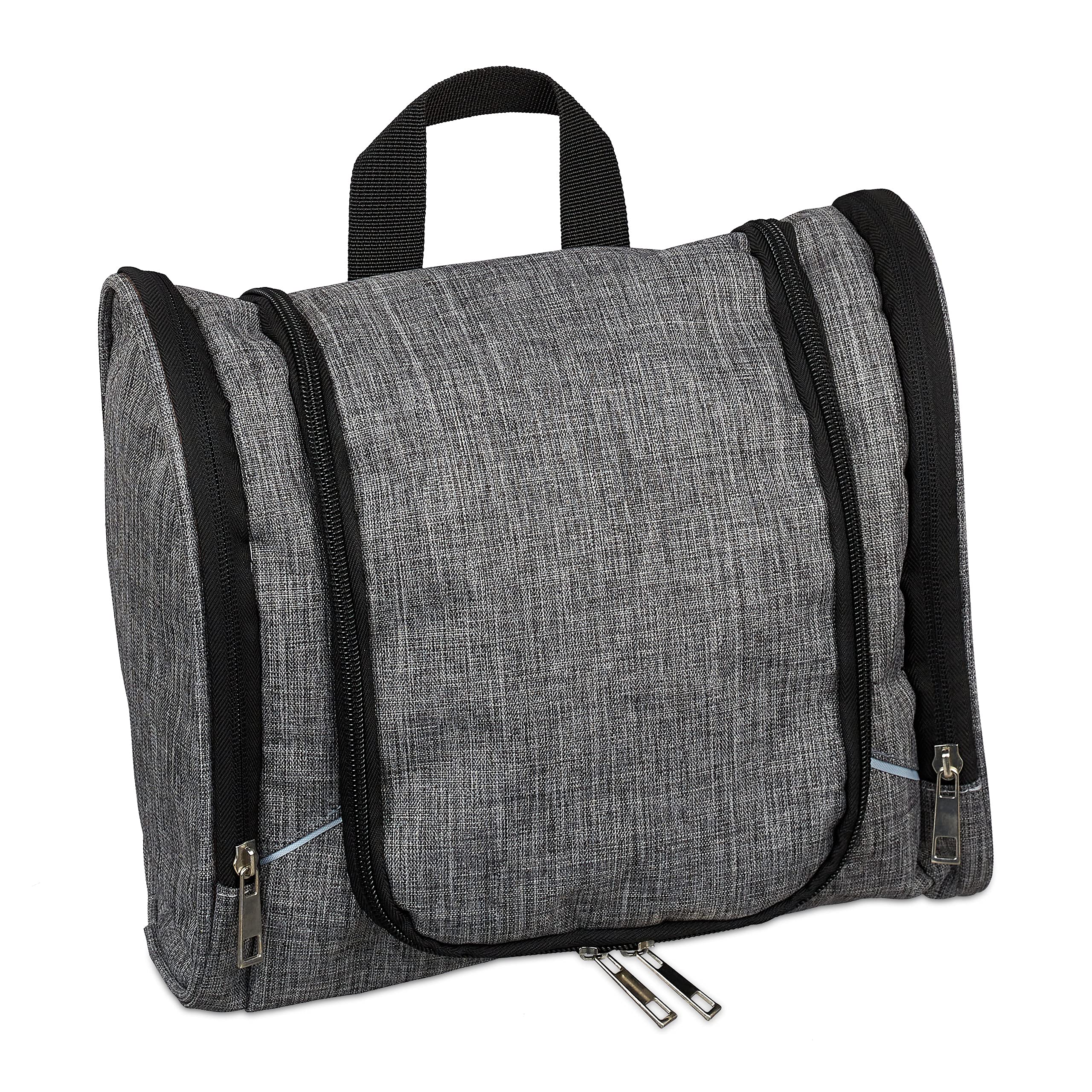Relaxdays Toiletry Bag, XL Travel Cosmetic Storage, Waterproof, Bathroom, Shower, Zip, Save Space, Unisex, Camping, Grey