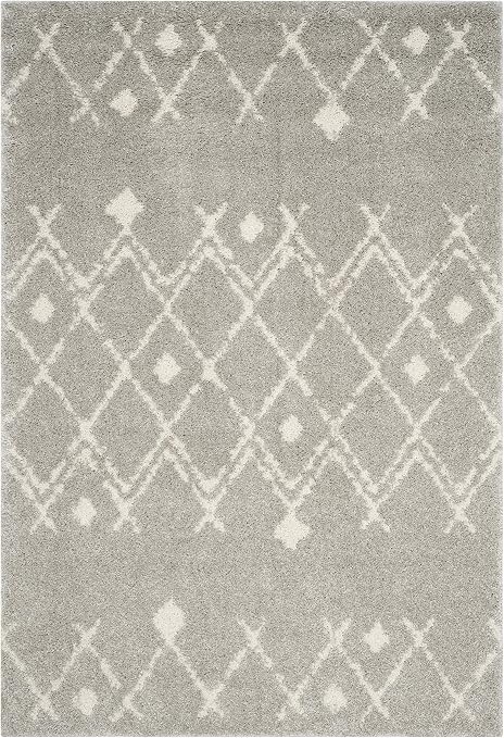 Safavieh Tapis Berbère Tissé Shag Polypropylène Tapis En Gris Clair Crème 160 X 230 Cm