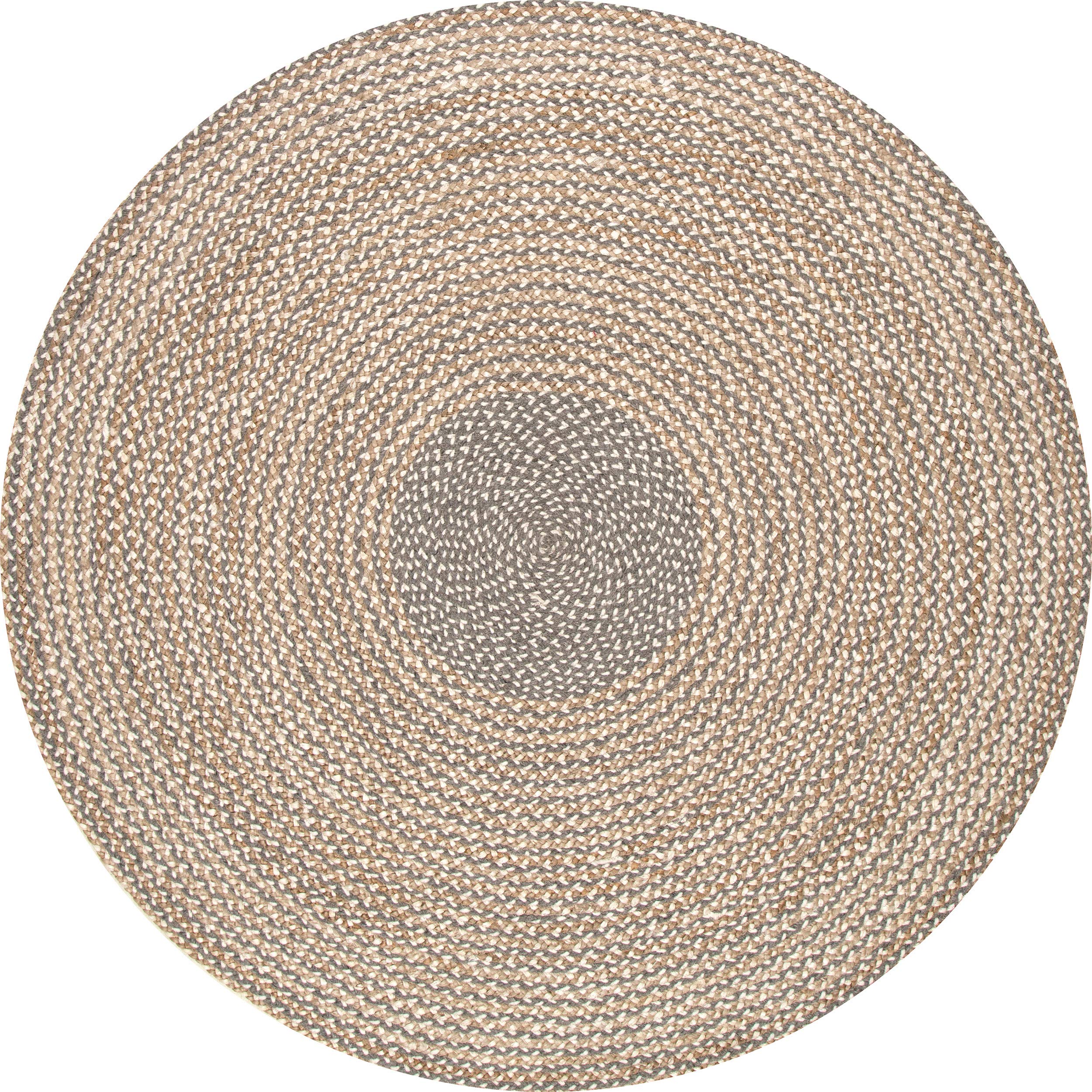 nuLOOM Discotek Braided Jute Area Rug, 8' Round, Grey