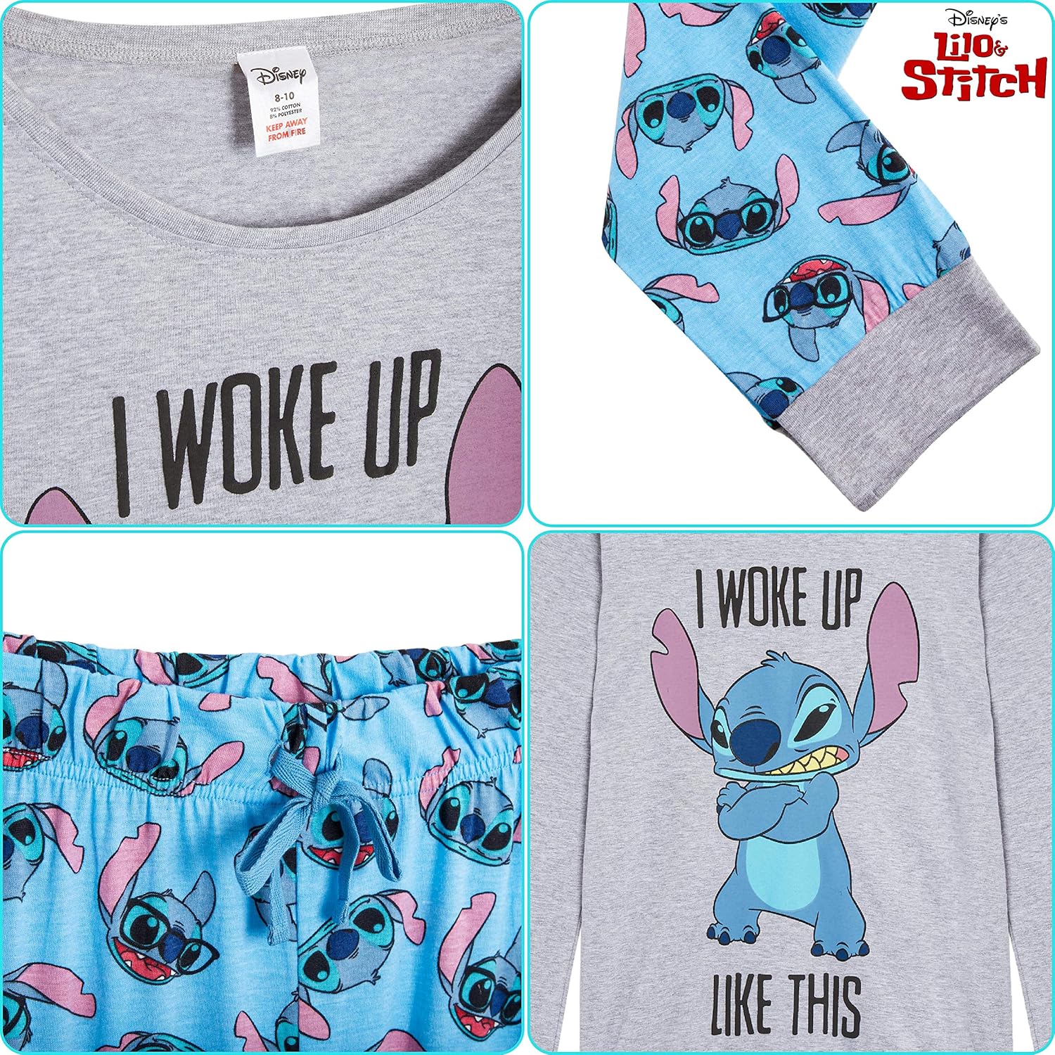 Disney Lilo and Stitch Ladies Pyjamas Nightwear Gifts for Women Cotton Loungewear Pajamas Sets