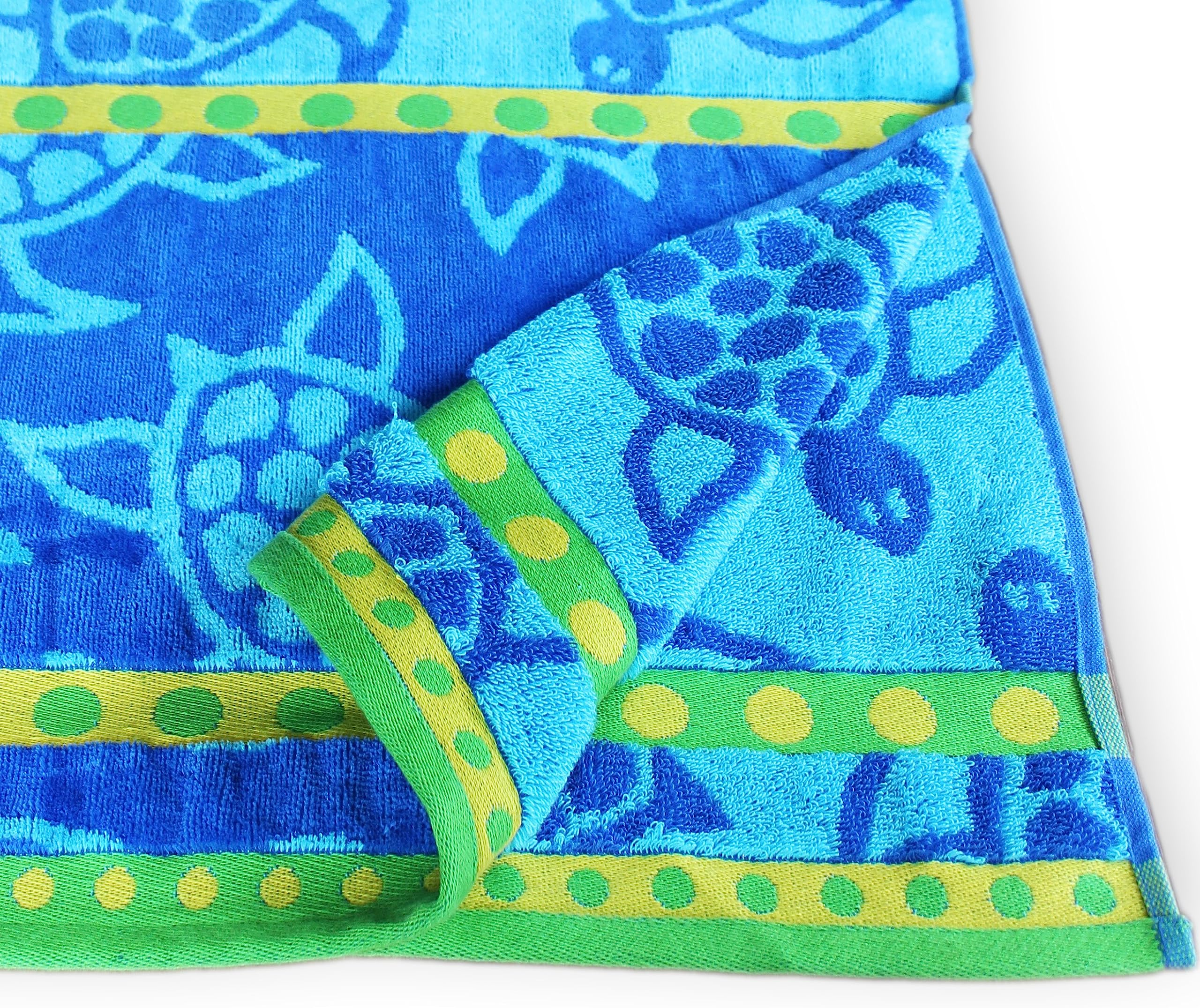 Bentley Priory Linens Large Size Beach Towel, for sun lounger. Soft velour cotton with quick dry terry towel reverse (TURTLES BLUE)