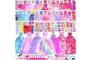 PURPERCAT 71 Pack Doll Clothes and Accessories - 5Princess Dress 9 Fashion Dress Cloth 3 Top and Pants 3 Bikini Swimsuits 20 Shoes 28 Other Doll Accessories Size Suit for 11.5 Inch Dolls