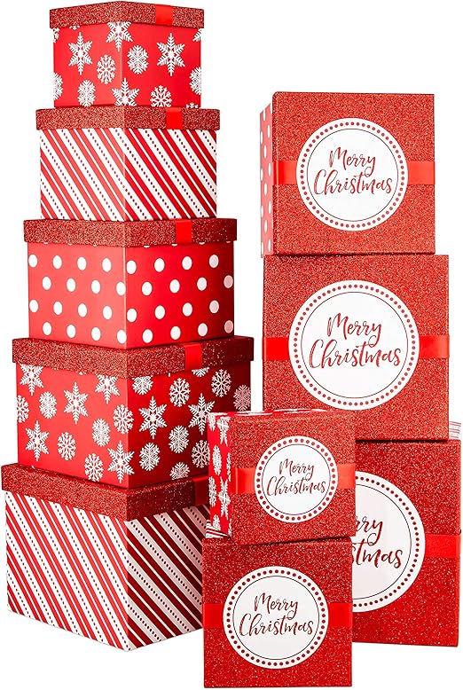 Amazon Com Christmas Nesting Gift Boxes Red And White Box With