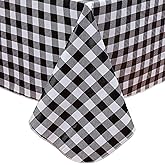 Heavy Duty Vinyl Tablecloth with Flannel Backing Waterproof Oil-Proof Plastic Table Cloth Stain-Resistant Wipeable Rectangle or Square Table Cover for Indoor and Outdoor (Black Checkered, 54x54 Inch)