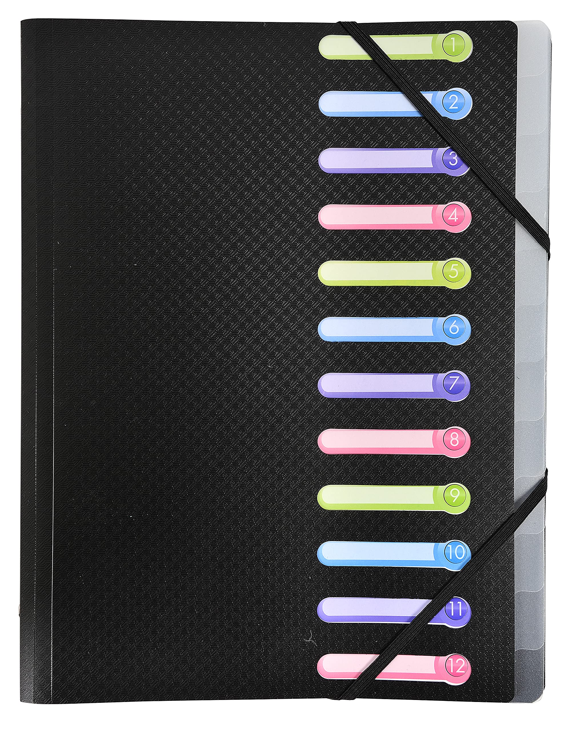 Exacompta - Ref 55981E - Opak Multipart File With Internal Pocket - 240 x 320mm in Size, Suitable for A4 Documents, 12 Tabbed Sections, PP Cover with Tabs - Black