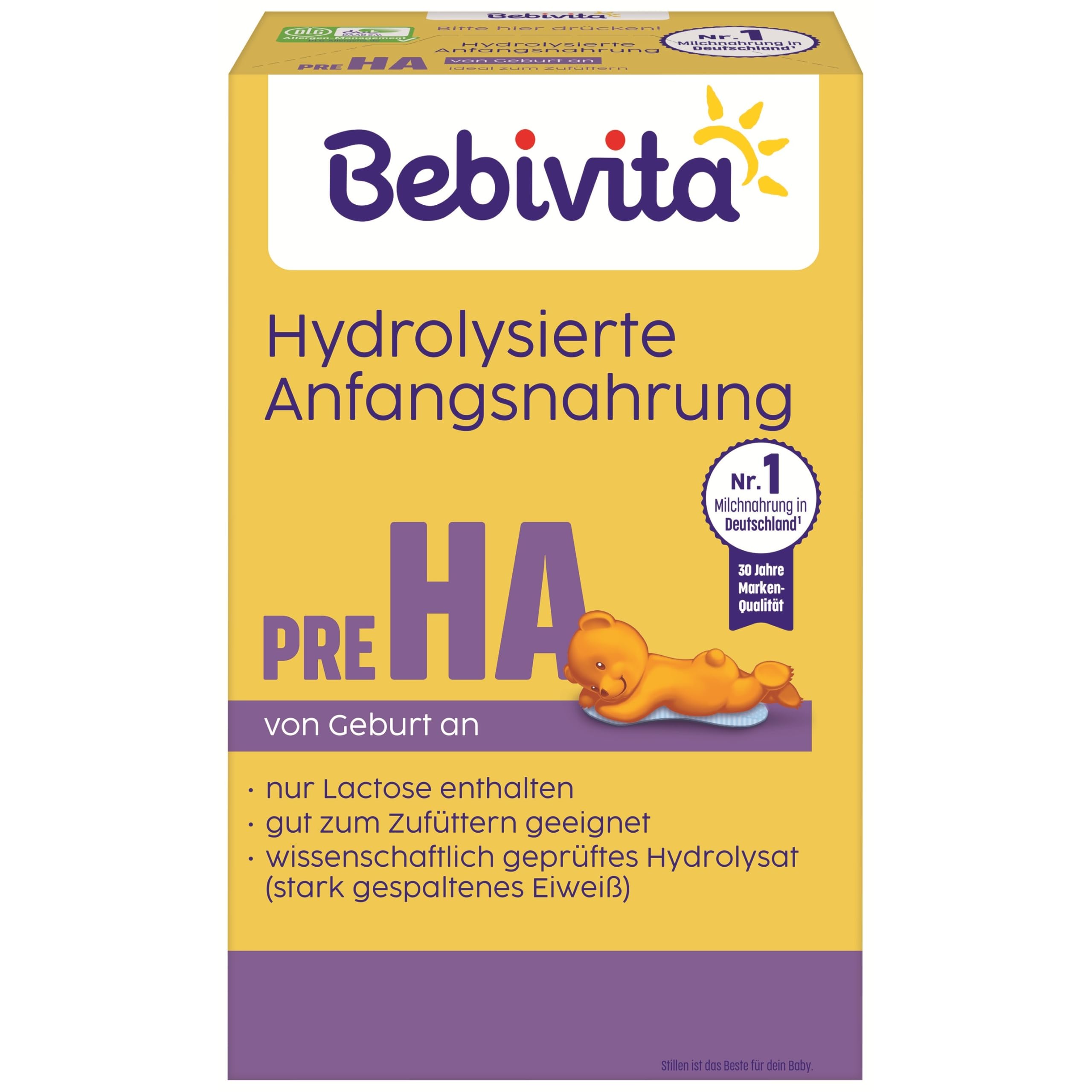 Bebivita PRE HA (5 x 500g), hydrolysierte Anfangsmilch von Geburt an, enthält nur Lactose als Kohlenhydrat, gut zum Zufüttern 2
