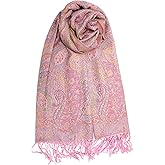 Achillea Reversible Paisley Pashmina Rave Scarf – Exotic Indian Shawls and Wraps for Evening Dresses, Festivals, All Seasons