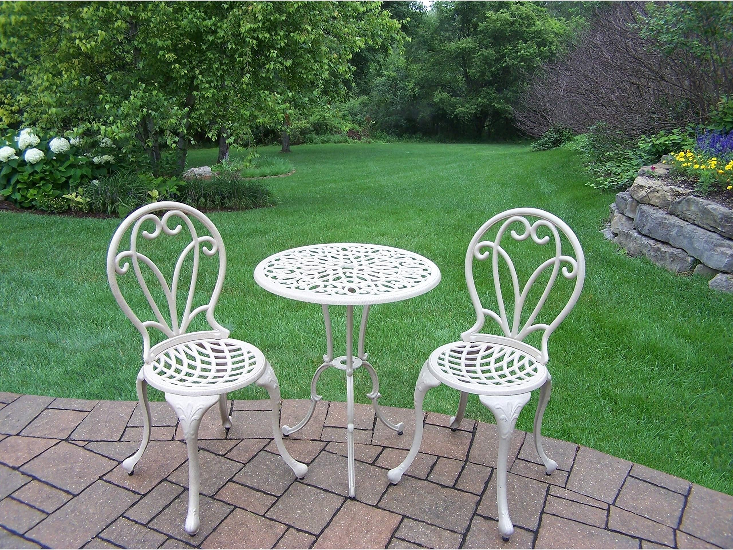 Oakland Living Corporation Elegance Beach Sand Cast Metal 3-Piece Outdoor Bistro Dining Set