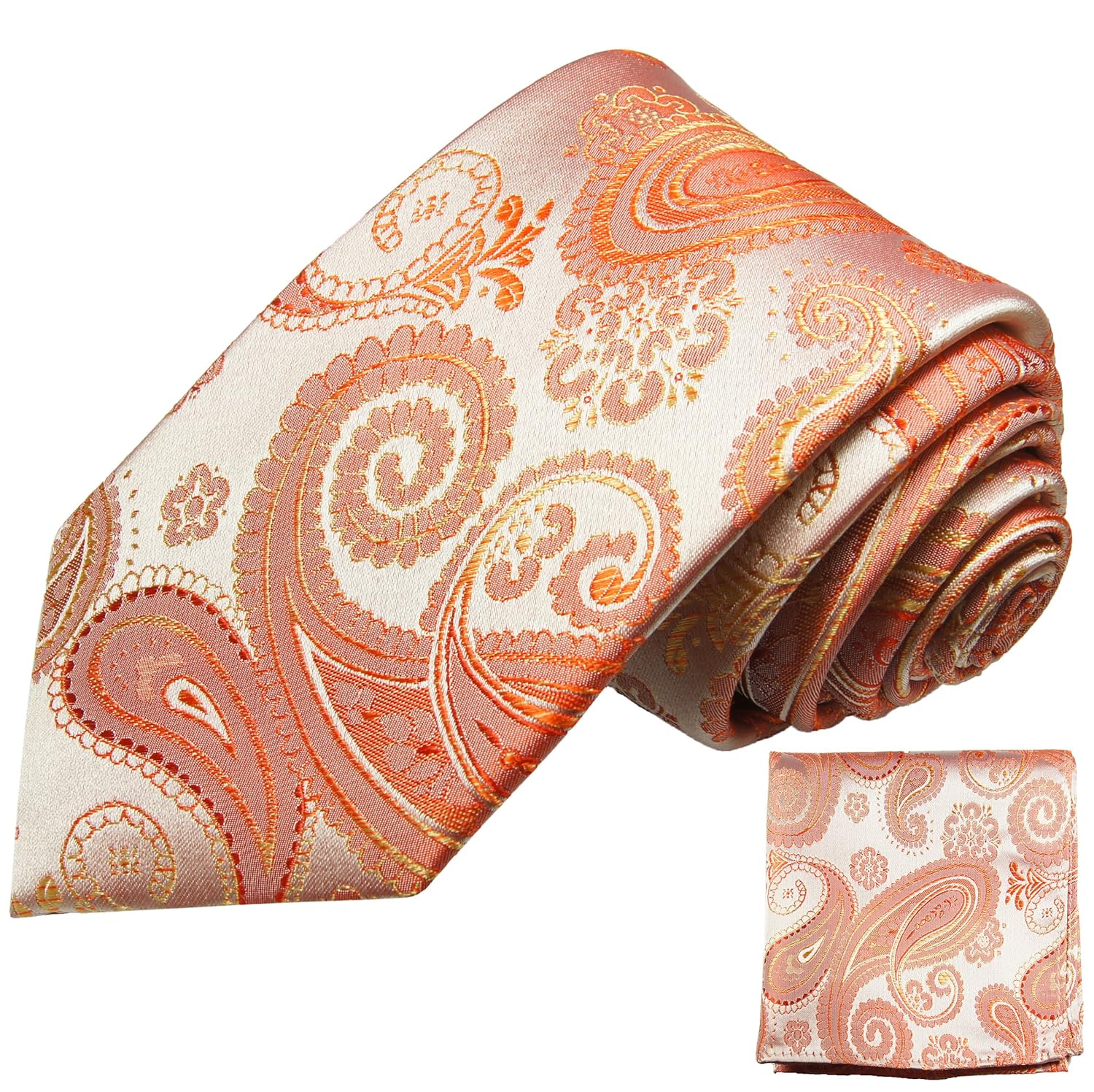 Krawatte koralle paisley Seide schmal 6cm mit Einstecktuch//Herren Seidenkrawatte Paul Malone