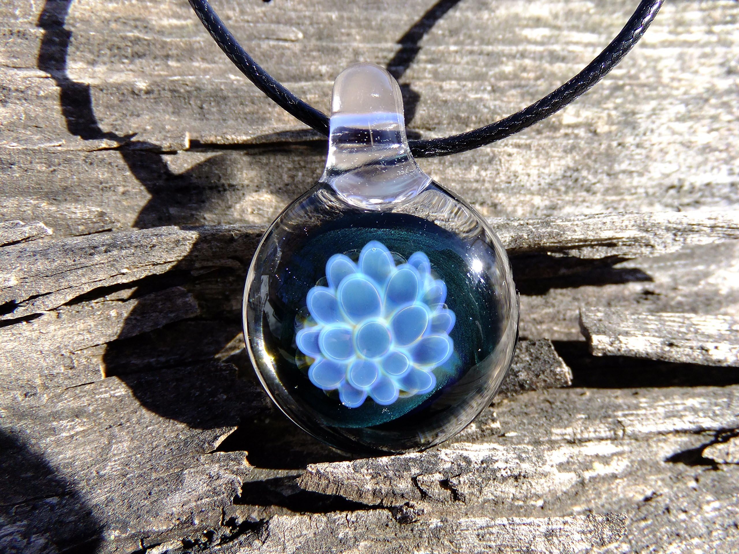 Blue Implosion Pendant Boro Necklace Handmade