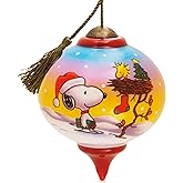 Hallmark Peanuts Ne'Qwa Art Snoopy and Woodstock Christmas Ornament, Hand-Painted Glass