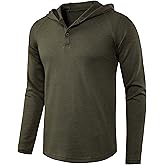 DELCARINO Men's Causal Pullover Hoodie Lightweight Solid Color Hooded Sweatshirt Tops Long Sleeve Waffle-Knit Henley Shirt