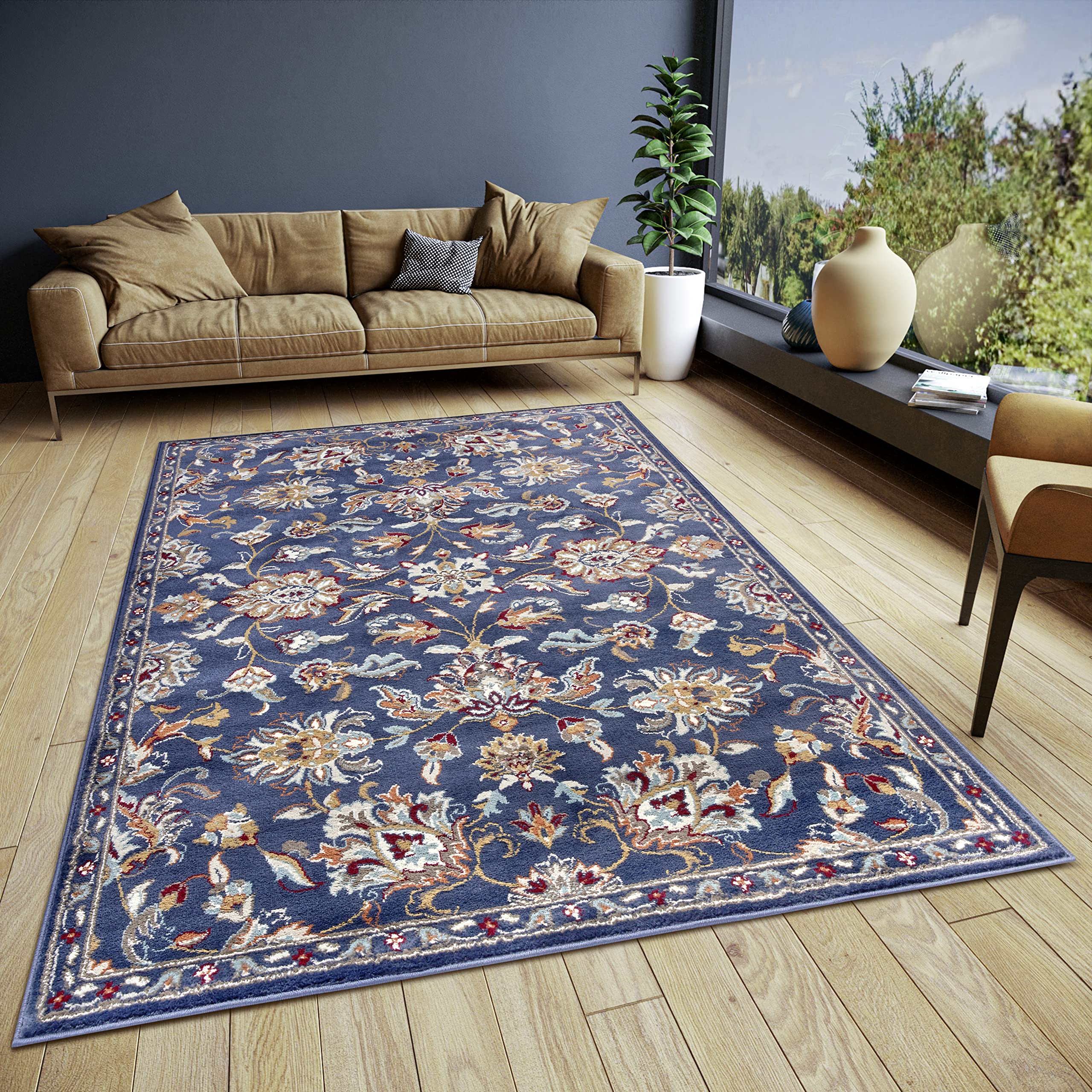 Hanse Home Caracci Oriental Rug - Oriental Runner Classic Densely Woven with Ornaments and Flower Motifs Soft Short Pile for Bedroom, Dining Room, Living Room, Hallway, Kitchen - Blue, 80 x 120 cm