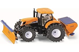 Siku 2940, Tractor with Snowplough and Salt Spreader, Winter Maintenance, 1:50, Metal/Plastic, Orange/Blue, Removable attachments