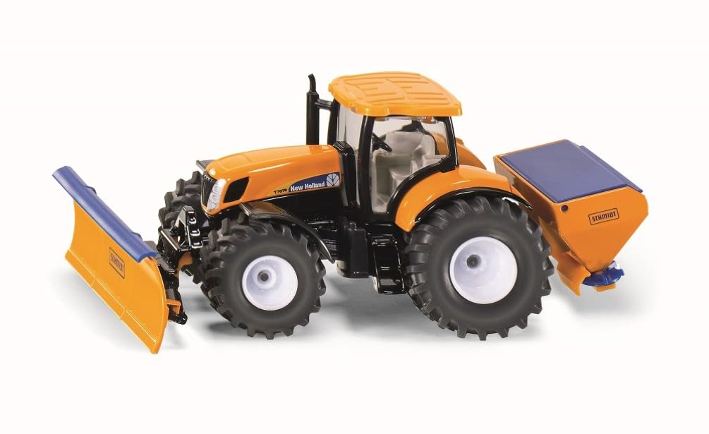 siku 2940, Tractor with Snowplough and Salt Spreader, Winter maintenance, 1:50, Metal,Plastic, Orange,Blue, Removable attachments