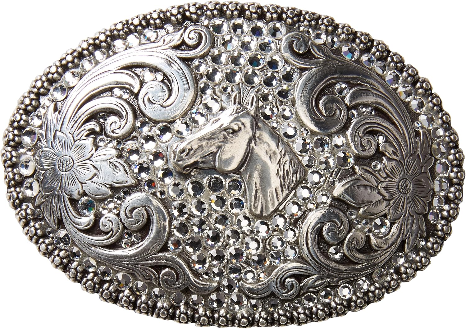 Nocona Boots Womens MF Horse with Rhinestones Oval Buckle Silver: Clothing