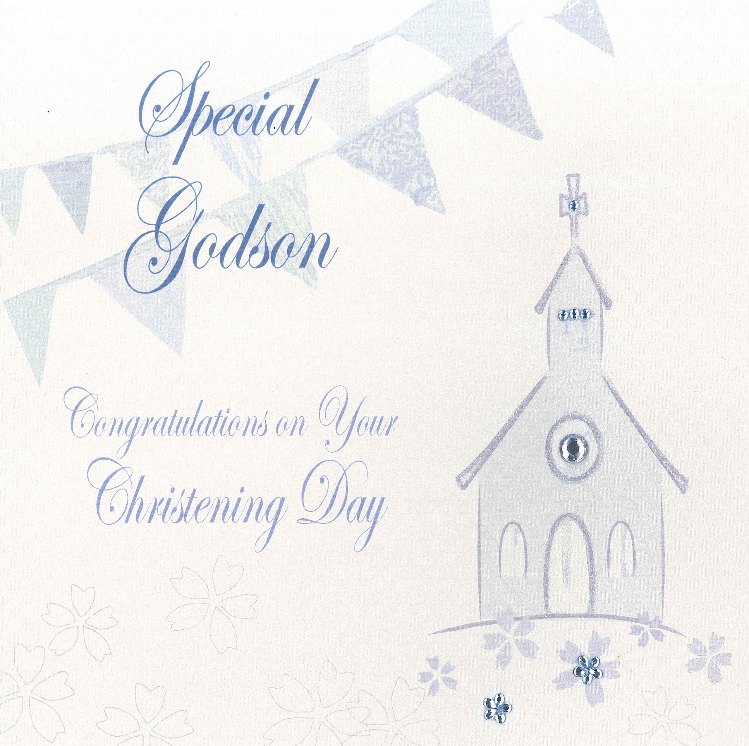 white cotton cards "Special Godson Congratulations On Your Christening Day Handmade Card, Blue, PD60