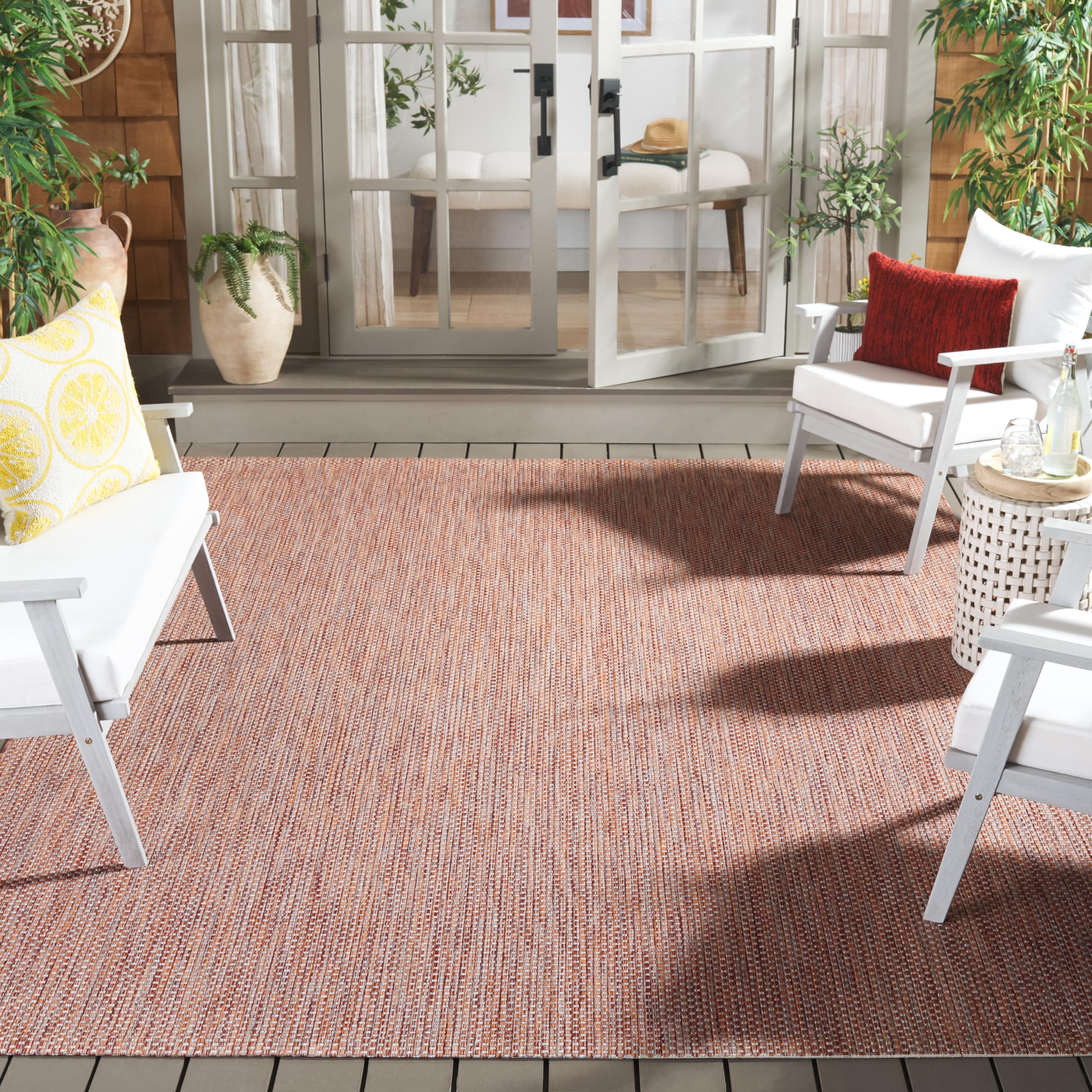 SAFAVIEH Courtyard Collection Area Rug - 9' x 12', Red & Beige, Non-Shedding & Easy Care, Indoor/Outdoor & Washable-Ideal for Patio, Backyard, Mudroom (CY8521-36521) Image