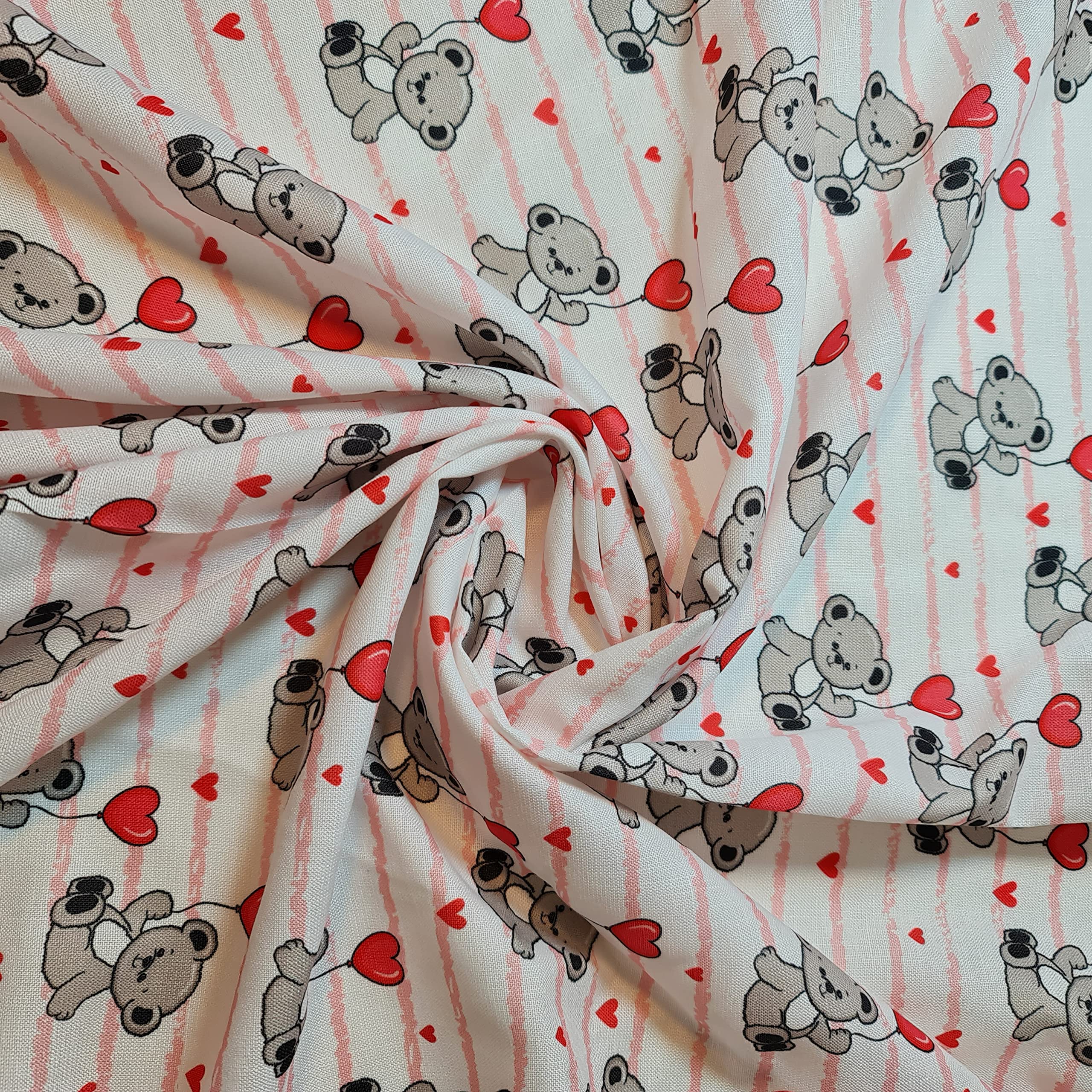 Polycotton Soft Floral Fabric Dress Craft Bunting Quilting Material by Metre 58" - 150 cm Wide Sold As 1 Meter Pre - Cut Lengths (Teddy Heart Pink)