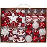 Valery Madelyn Christmas Ornaments Set, 70ct Red and White Shatterproof Christmas Tree Decorations Ball Ornaments Bulk, Traditional Decorative Hanging Ornaments for Xmas Trees Holiday Party Decor