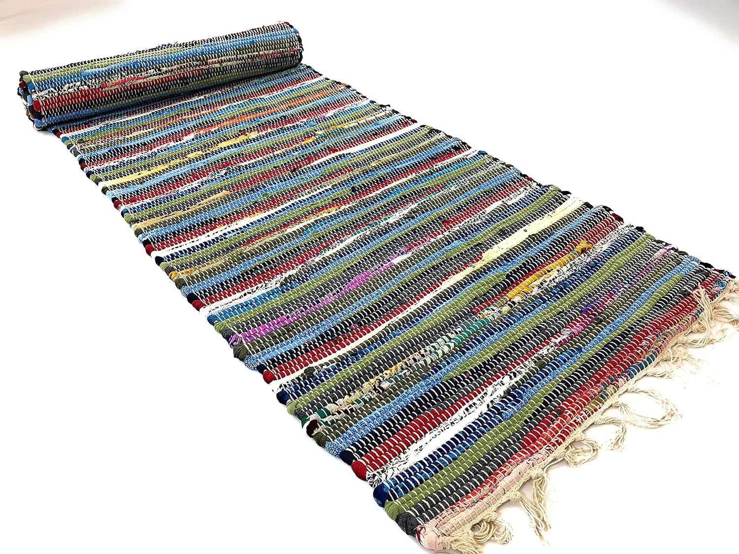 Recycled Cotton Indian Chindi Rag Rug Runner Multi Colour 60cm x 245cm