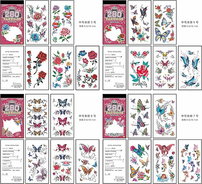 Lot of 4 Temporary Tattoo Sticker Mini Books cheap fake