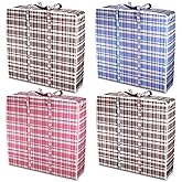4 Pcs Large Laundry Bag with Handles – Large Moving Bags with Zippers – 23.6 x 23.6 x 5.9 In (13 Gallons), Plaid Travel Bags for Clothes, Holiday Travel & Seasonal Storage | Moisture & Dirt Resistant