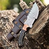 SUSA KNIVES Handmade Damascus Tracker Knife 10'' Inches - Survival - Camping - Damascus Steel Knife - Hunting with Sheath Horizontal Carry Fixed Blade (BROWN)