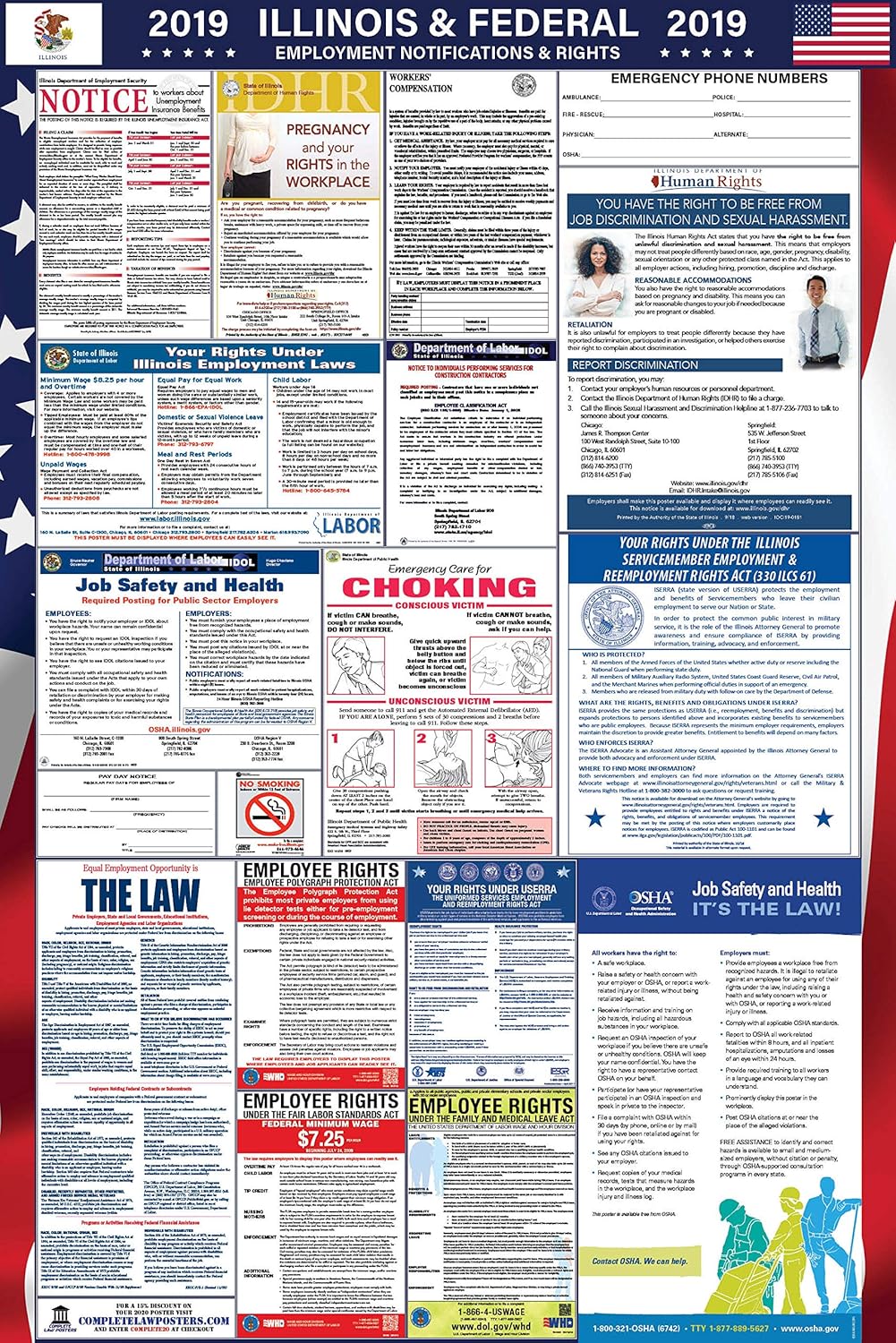 State Federal 2019 Illinois Labor Law Poster Laminated Mandatory All In One Poster Osha Compliant Office Products Office Supplies