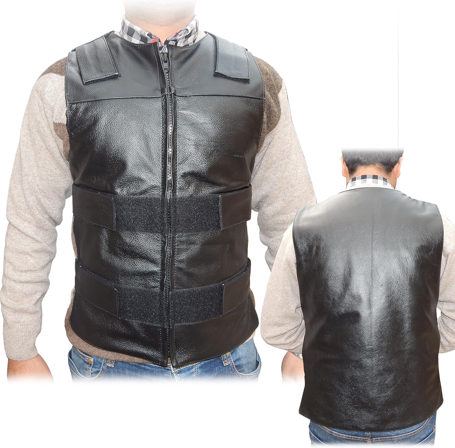 Men's Bullet Proof Style Motorcycle Biker Leather Vest