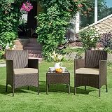 Yaheetech 3-Piece Rattan Garden Set Outdoor Patio Table Chairs Cushions Brown view 8