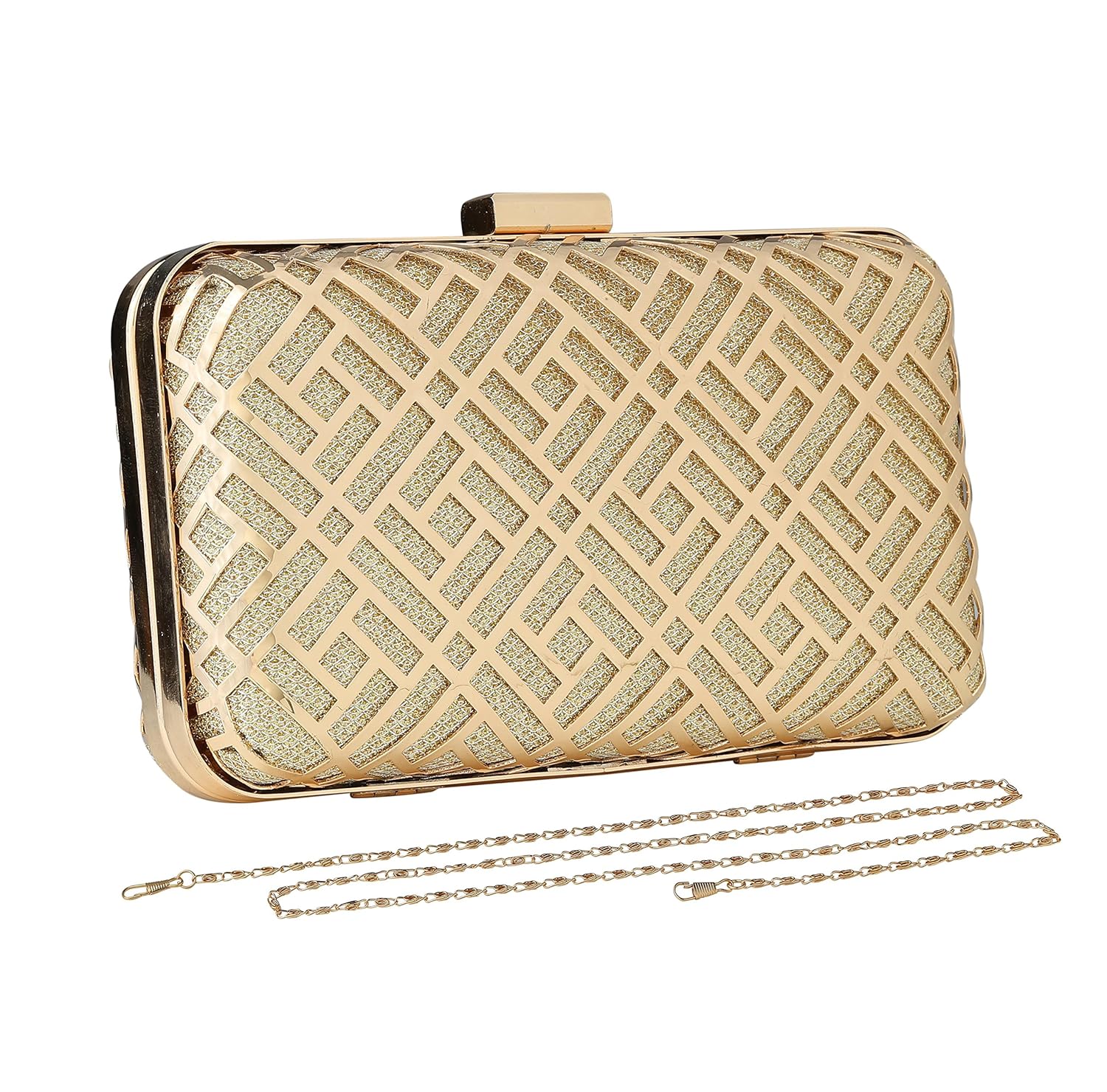 paradox womens metal case wedding party evening hand box clutch bag (black) (gold)