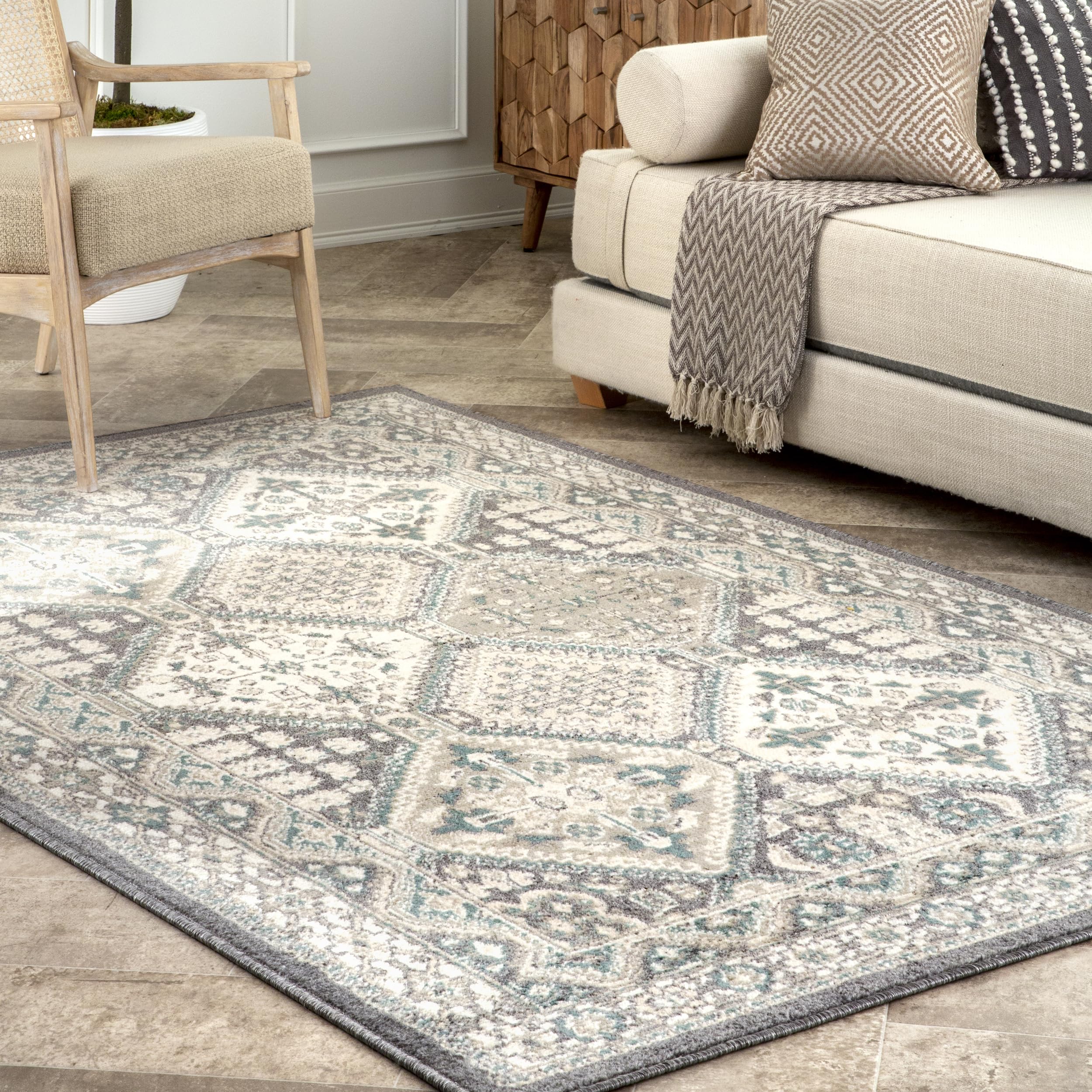 nuLOOM 8x10 Becca Traditional Tiled Area Rug, Charcoal, Faded ...