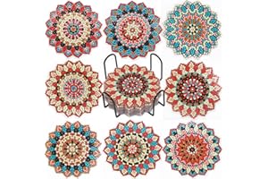 AyuqEjus 8 Pcs Diamond Painting Coasters with Holder,Diamond Painting Kits for Adults Beginners Kids, Diamond Art DIY Crafts Supplies (F-Mandala)