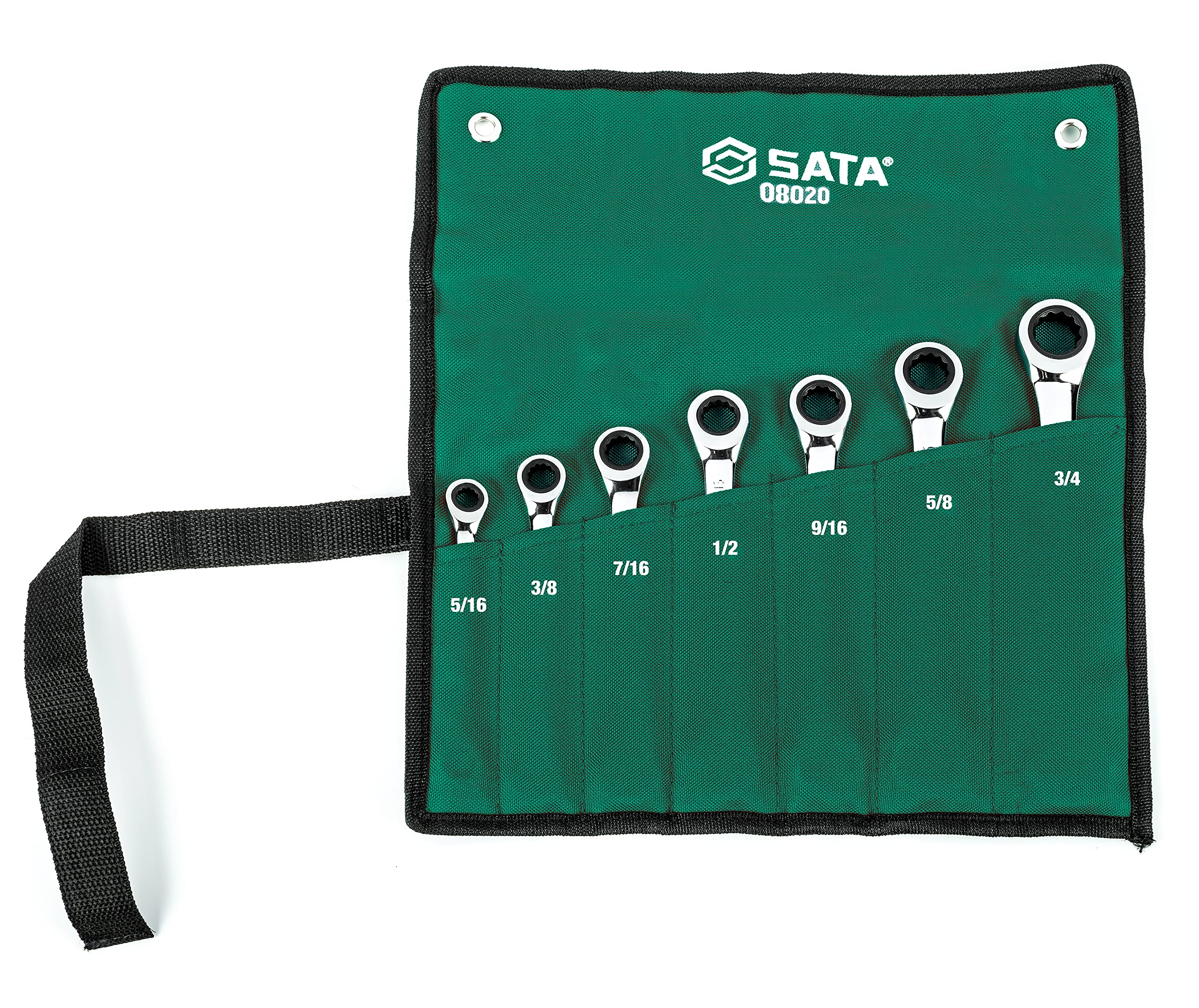 SATA ST08020 SAE Double Ratcheting Wrench Set, Off-Corner Loading Design, 7 Pieces