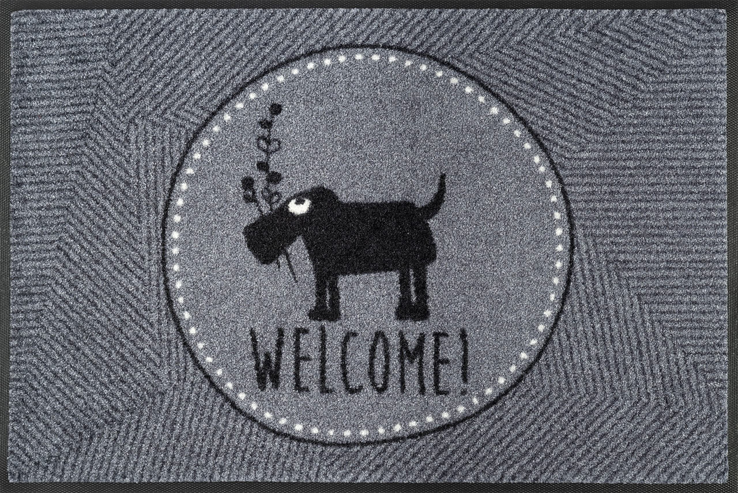 Wash + Dry Mr. Just-Welcome Door Mat, Acrylic, Grey, 50 x 75 x 0.9 cm