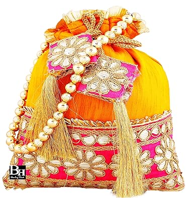 Bombay Haat Ethnic Rajasthani Silk Potli Bag/Bridal Clutch,Purse for Party/Wedding/Wedding Gift
