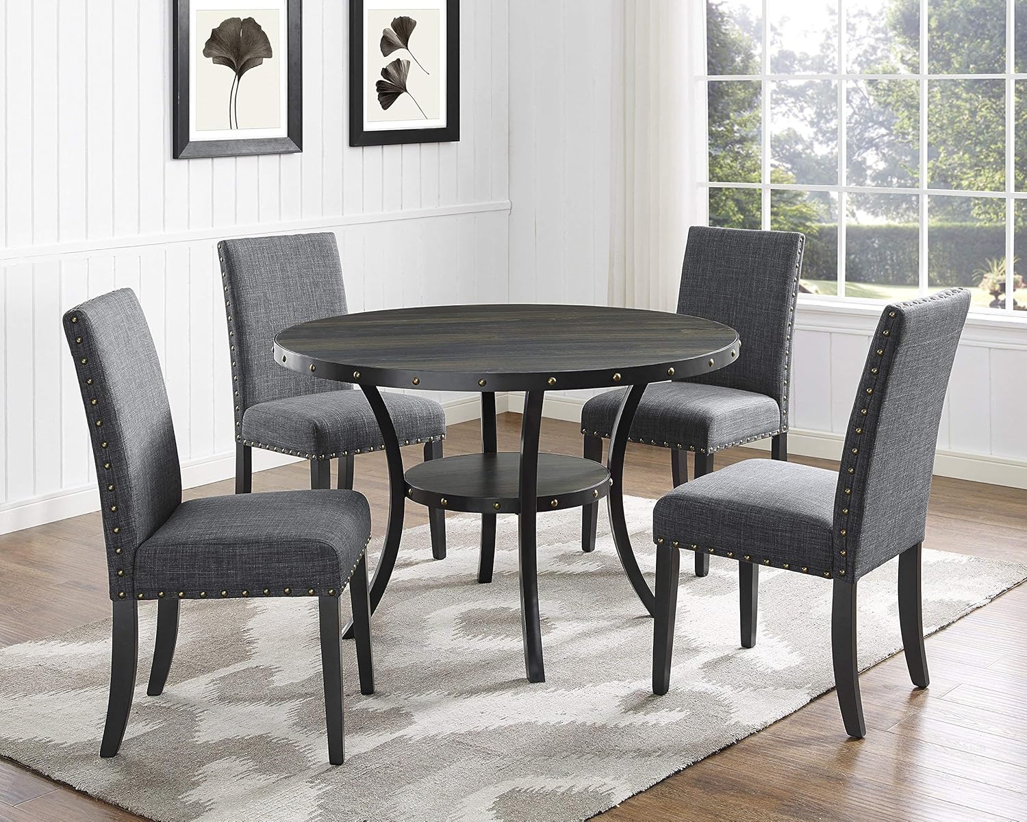 Roundhill Furniture Biony Gray Fabric Dining Chairs with Nailhead Trim, Set of 2 - Chairs