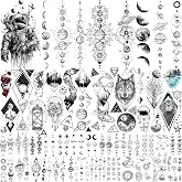 33 Sheets Outer Space Temporary Tattoos for Kids Boys Girl Women Men Adults Children, Geometry Astronaut Universe Fake Tattoo Star Moon Solar Syetem